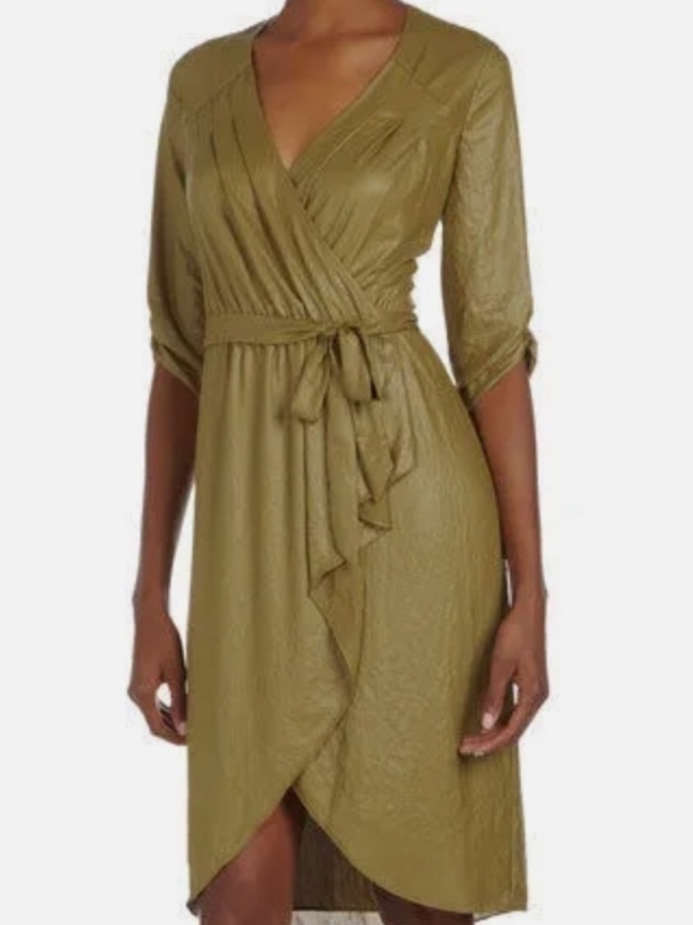 BCBGMAXAZRIA Tabea Dark Chartreuse Faux Wrap Dress size XS